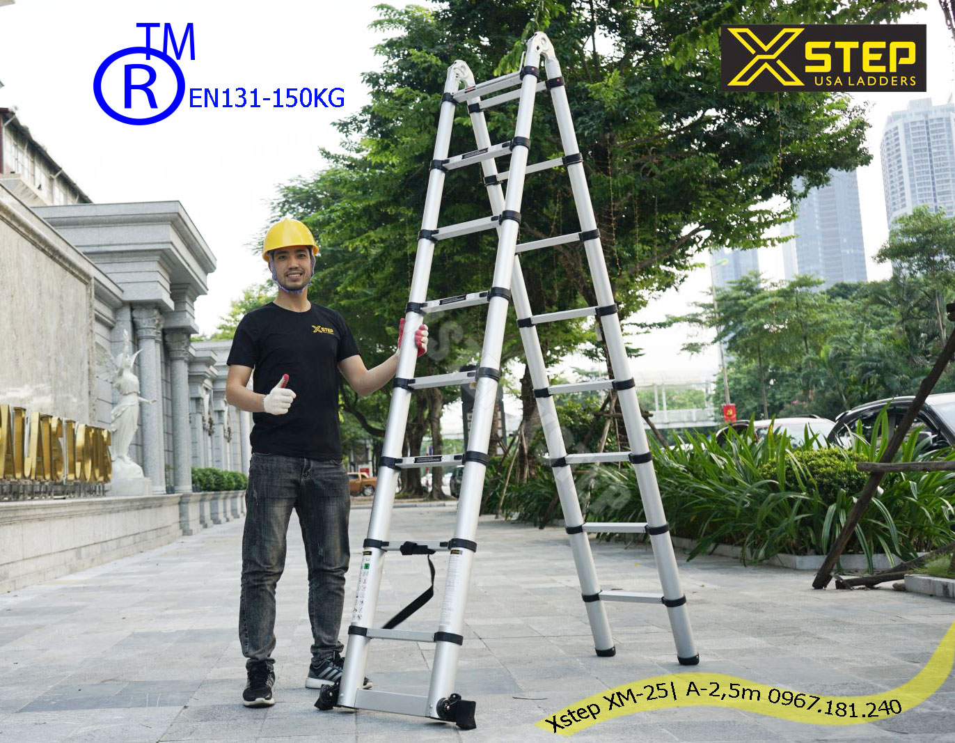 Ảnh Thang nhôm rút đôi Xstep XM-25 chiều cao 2,5m giá rẻ